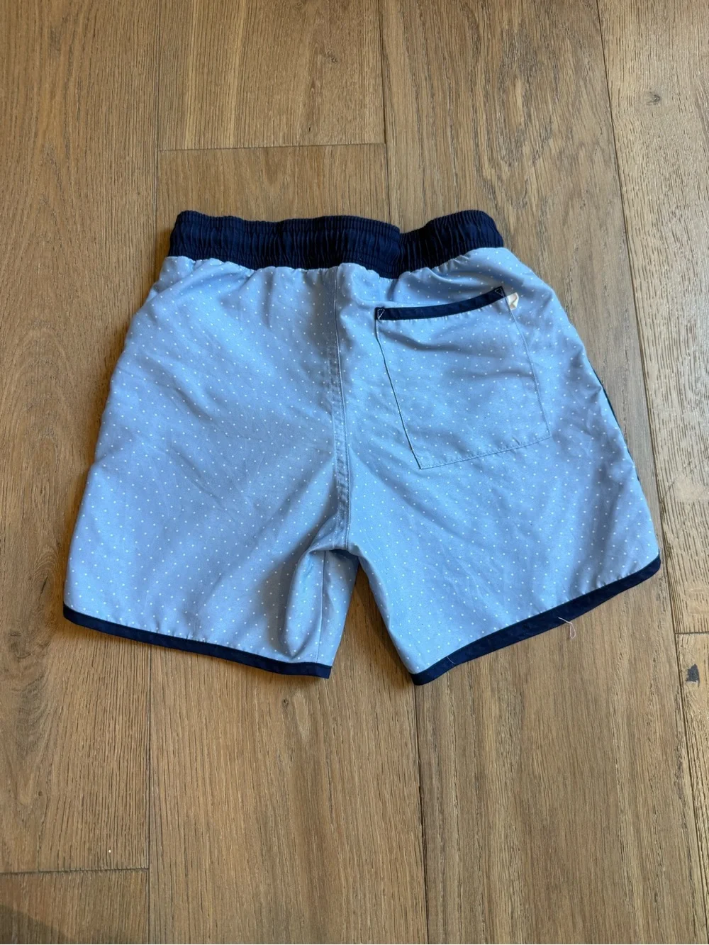 Minnow Kids Light Blue Polka Dot Swim Trunks with Navy Trim 9/10 yr